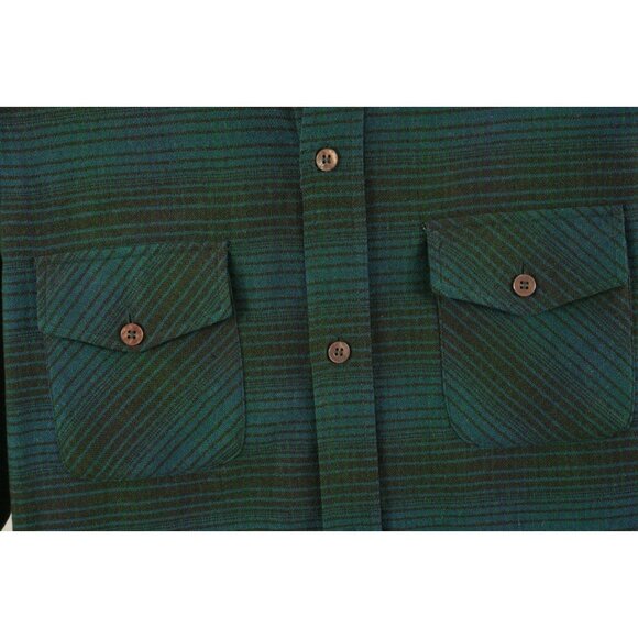 Vintage 1980s Shadow Plaid Wool Board Shirt Mens Medium Blue Green Woven Brushed - Picture 7 of 15